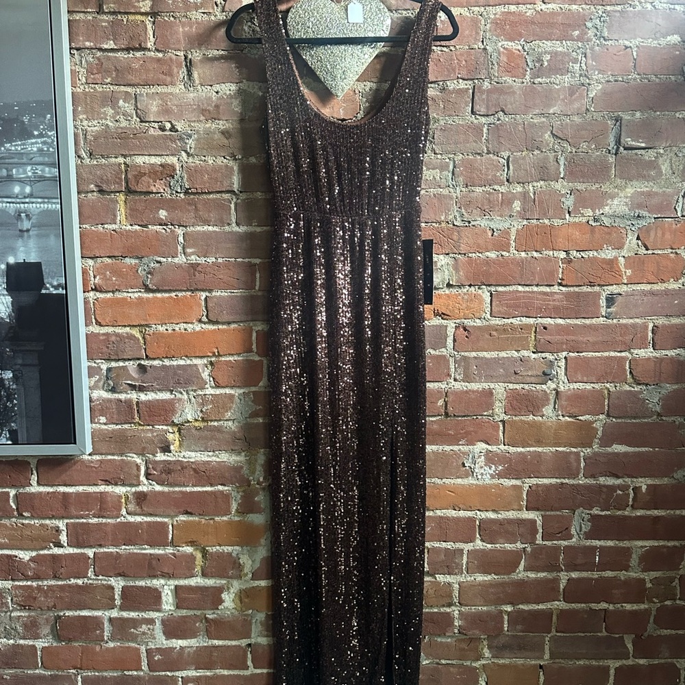 Bebe Brown Sequins Maxi Gown